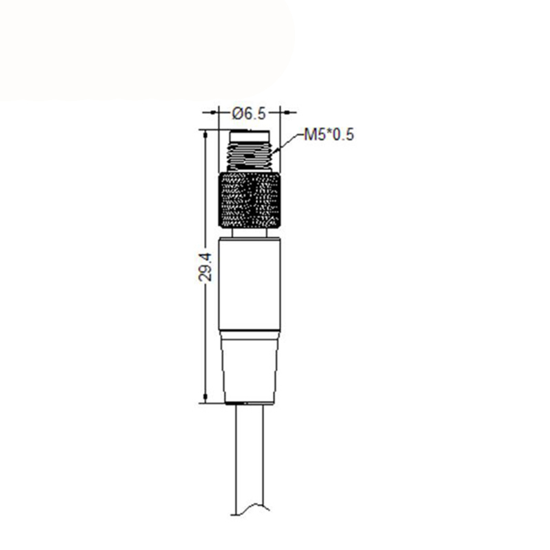 M5 3pins A code male straight cable,unshielded,PVC,-10°C~+80°C,26AWG 0.14mm²,brass with nickel plated screw